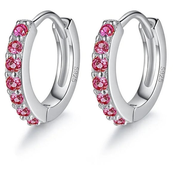 Small Different Colored CZ Diamond Huggy Loop Earrings,  925 Sterling Si… - Picture 4 of 7